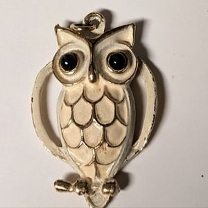 Vintage White Enamel Owl Pendant  With Gold Tone Chain NOT Included